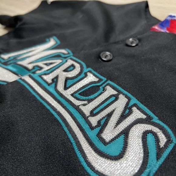 Vintage Majestic MLB Florida Marlins Button Front Jersey Youth Medium Black #22 - Picture 6 of 10
